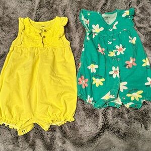 Carter's Vibrant Yellow and Green Rompers with Bubble Bottoms